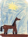 Horse in Magic Markers, against a crayon sky
